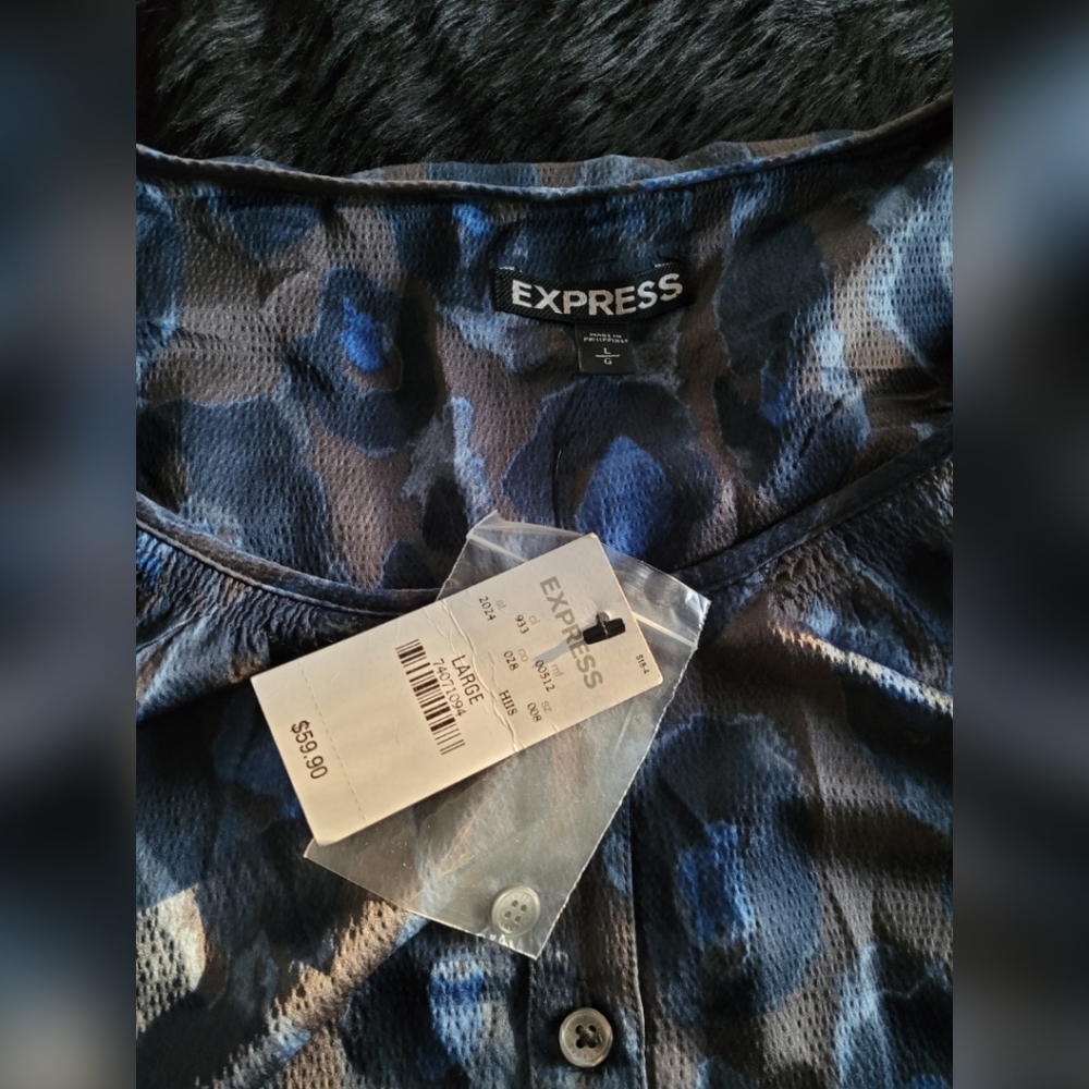Express Blue Leopard Print Button Down Belted Dre… - image 6